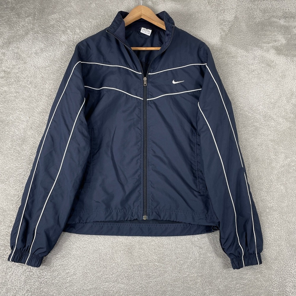 Vintage Nike Windbreaker Jacket Mens Small Navy Blue Y2K Swoosh Full Zip